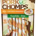 Pork Chomps Baked Pork Skin Dog Chews, 5-inch Mini Twists, Real Chicken Wrap, 12 Count (BBD: 02/13/2028)
