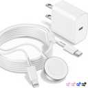 for Apple Watch Charger,2 in 1 USB C Charger for iPhoneiWatch,Magnetic iWatch Fast Charging Cable 6ft with 20W Charging Block for Apple Watch Series Ultra 9 8 7 6 5 4 3 SEiPhone 14 13-White