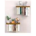 Floating Book Shelves for Wall Mounted Set of 2, Wood Hanging Bookshelf, Book Display Shelf for Wall, Unique Space Saving Book Shelf Wall Book Holder (Brown)
