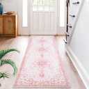 Sofrug Hallway Runner Rug, 2x8 Floral Pink Area Rug, Honeycomb Non Slip Kitchen Runner Rugs, Washable Soft Faux Wool Rug for Hallways Entryway Kitchen Laundry Bedroom