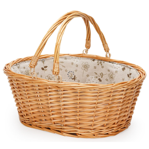 Wicker Picnic Basket with Double Folding Handles, Natural Large Willow Hamper Empty Basket Cheap Easter Eggs Candy Storage Wine Basket for Toy, Flower, Wedding（White 16inch）