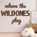 Where the Wild Ones Play Nursery Sign Wooden Playroom Wall Decor Playroom Decoration Word Play Room Sign for Wall Plaques(23 Inch,Brown)