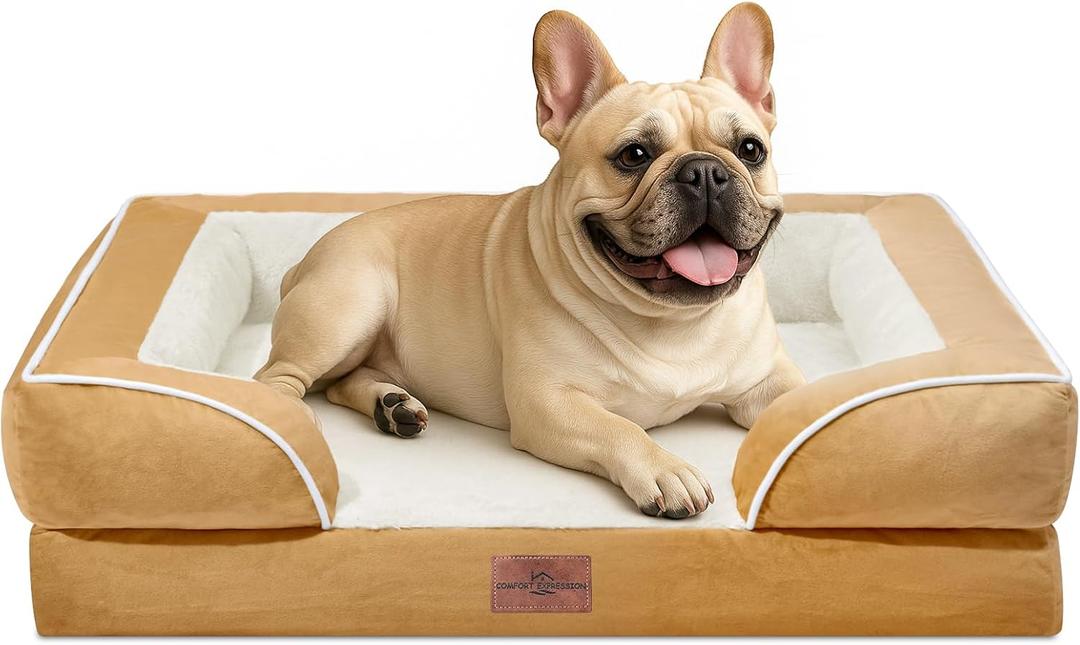 Comfort Expression Small Dog Beds Waterproof Orthopedic Foam Dog Sofa Beds for Medium Dogs Comfy Pet Bed with Washable Removable Cover & Non-Slip Bottom(Small,Khaki)