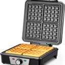 Belgian Waffle Maker 4 Slices, 1200W Waffle Iron, Anti-Overflow Waffle Iron with Browning Knob, Nonstick Plates, Indicator Lights, Silver/Black (Black, Silver)