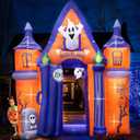 Halloween Inflatables10FT Castle Haunted House Arch Archway with Ghost Tombstone Removable Air Blower Bright LED Light - Cute Hoiday Outdoor Yard Lawn Garden Party Decorations