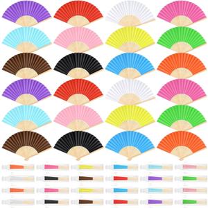 24 Pieces Hand Held Bamboo Folding Fans Paper Fans Handheld for Women Foldable Girls Wedding Decoration Church Home Party Favors Summer (Multicolor)