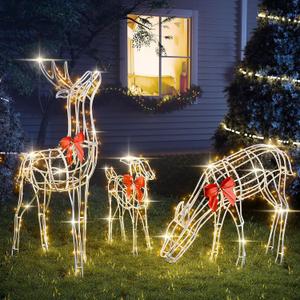 2024 Upgraded Large Christmas Decorations Outdoor Yard, Set of 3 Light Up Reindeer Christmas Decoration, Xmas Decorations Clearance Outdoor Indoor Decorations (White)