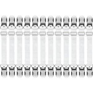 Boao 12 Pcs Bed Sheet Clips Straps Sheet Corner Straps Holder Adjustable Mattress Clips, Elastic Bed Grippers Suspender Fasteners Holder for Home(White,4-8 Inch Length)