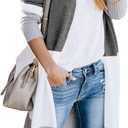 Lovaru Womens Boho Open Front Cardigan Colorblock Long Sleeve Loose Knit Lightweight Sweaters (Small, Z-dark Grey)