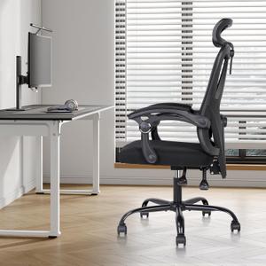 Ergonomic Office Chair - High-Back Home Office Chair with Headrest, Adjustable Arms, 90-135 Tilt Mechanism, Wide Seat Cushion, Large Size Mesh Chairs for Men and Women, Black Task Chair