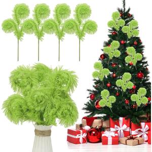 Realspring 4 Pcs Lime Green Furry Christmas Tree Picks 16 Inch Christmas Tree Topper Decorations Furry Spiral Curly Sprays Stems for Xmas Home Wreath DIY Crafts Vase Filler Decorations Gifts Supply