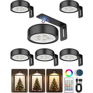 Picture Lights for Wall, Wireless 2000mAh Rechargeable Magnetic LED Puck Lights with Remote,3 Color Temps and 12 RGB, Dimming & Timer, Art Frame Light for Painting Display, Photos, Wall Decor(6 Pack) (Black)