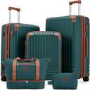 KUNEL Expandable 5 Piece Luggage Sets with Detachable Spinner Wheels and TSA Lock, Unisex Hardside ABS Suitcase Set, Hardshell Lightweight Waterproof Travel Hard Case Suitcases with Wheels, DarkGreen