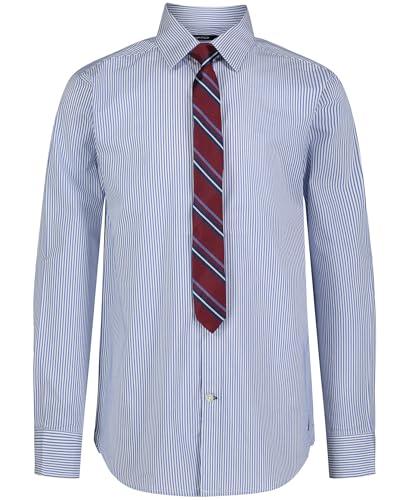Nautica Boys' Long Sleeve Button-Down Collared Dress Shirt with Tie, Blue Stripe, 16 S