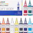 MEEDEN Soft Body Acrylic Paints Set: Matte Finish 12 Colors x 60ml/2oz Fluid Acrylic Paints for Art Painting on Canvas Wood & Glass for Beginner Students Adults Artists