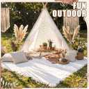Beeveer Huge Teepee Tent 47'' X51'' with Extra Large Boho Picnic Blanket 91'' x 72'', Outdoor Lace Teepee Play Tent with Foldable Poles for Indoor Outdoor Party Wedding Picnic