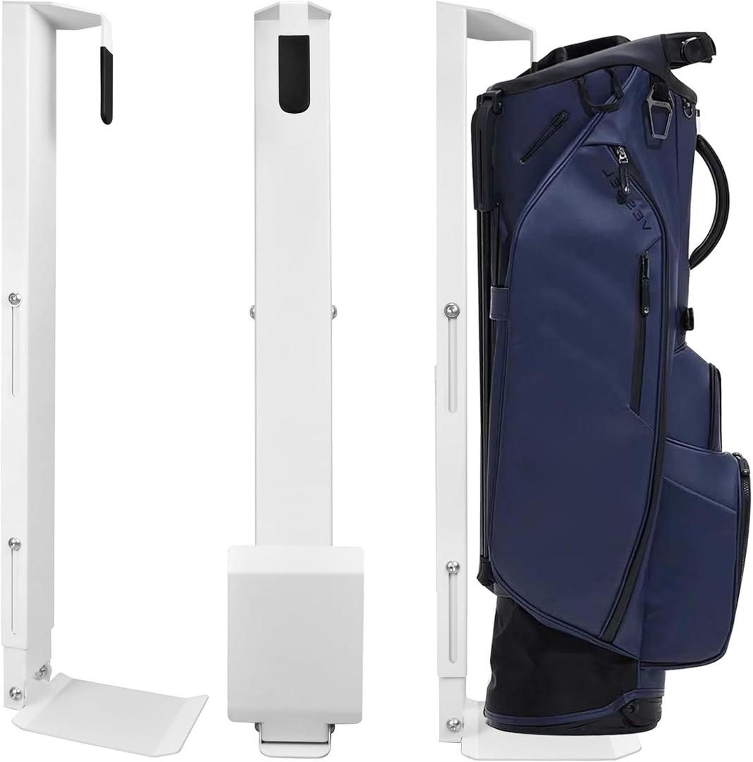 Wall Mount Golf Bag Storage Stand Organizer Rack for Garage, Air Spring Sliding System Single Golf Bag Holder for Wall, Golf Storage Organizer for Golfing Clubs, Home, Basement (White)