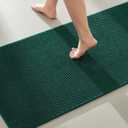 TYUU Bathroom Rugs Non Slip Washable, Super Absorbent Thin Bath Mat Quick Dry Low Pile Bathroom Rug, Dark Green 20"x48"