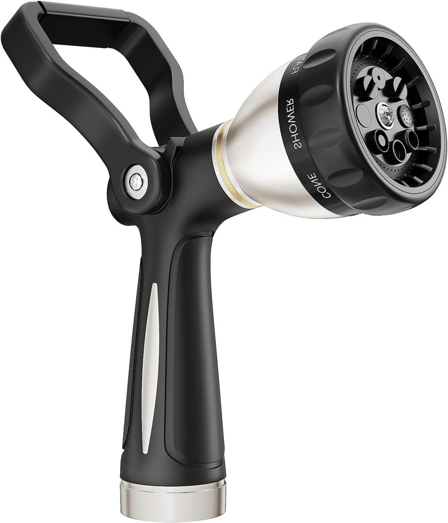 FANHAO Heavy Duty Fireman's Hose Nozzle, Metal Water Nozzle with 8 Spray PatternsHigh Pressure Garden Hose Sprayer with Lever Control and Non-Slip Grip to Water Lawns & Plants, Wash Cars & Clean