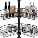 Corner Cabinet Lazy Susan, HANKEY Kitchen Corner Cabinet Organizer with 360 Rotating Metal Turntable2-Tier Kidney-Cut Shaped Lazy Susans with 22.3~31.1in Height Adjustment,Black