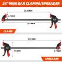 24" Bar Clamps for Woodworking, 2-Piece One-Handed Clamp/Spreader with 2.7 Inch Throat, Light-Duty Quick-Change F Clamp with 170 lbs Load Limit