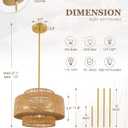 18" Boho Rattan Chandelier, 4-Light 3-Tier Hand Woven Dining Room Light Fixture with Gold Finish, Natural Brown Pendant Lights for Living Room Kitchen Island, AD-25050-4P-GD