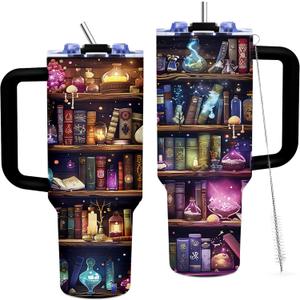 Book Lovers Gifts 40oz Tumbler with Handle and Straw, Book Tumbler for Friend, Bookish Gifts for Women Readers Librarian, Book Accessories Stainless Steel Travel Mug 1 Pcs