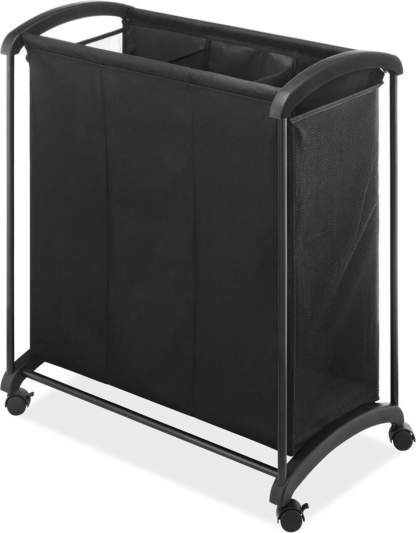 Whitmor 3 Section Laundry Sorter with Wheels - Black