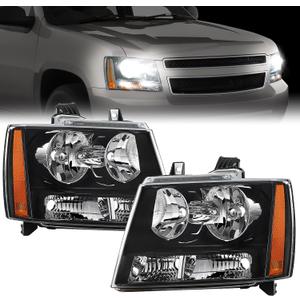 Nilight Headlight Assembly for 2007 2008 2009 2010 2011 2012 2013 2014 Chevy Avalanche Tahoe Suburban 1500 2500 Replacement Headlamp Bumper Lamp Set Black Housing Amber Reflector