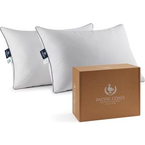 Pacific Coast Bed Pillow, Luxury Hotel Goose Feather and Down Firm Pillow for Sleeping with 100% Cotton Shell, Soft and Supportive (Queen (Pack of 2))