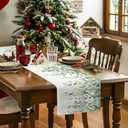 Sage Green Leaf Table Runner Spring Eucalyptus Plants White Tablerunners 13 x 48 Inch , Table Decorations Tabletop Scarf for Winter Family Gathering Holiday Farmhouse Kitchen Dining Decor for Home