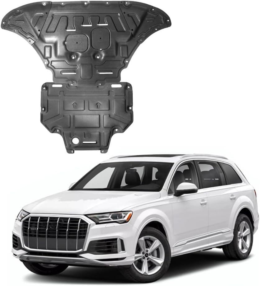 Engine Splash Shield Fit for Audi Q7 2017-2024 Lower Engine Case Guard Under Engine Cover Fit for Audi Q8 SQ8 2019-2025 Front Engine Guard + Transmission Guard Mud Flaps