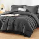 Full Size Comforter Sets - 7 Pieces Dark Grey Bed in a Bag, Soft Lightweight Bedding Set, All Season Bed Set with Comforter, Flat Sheet, Fitted Sheet, Pillowcases & Pillow Shams