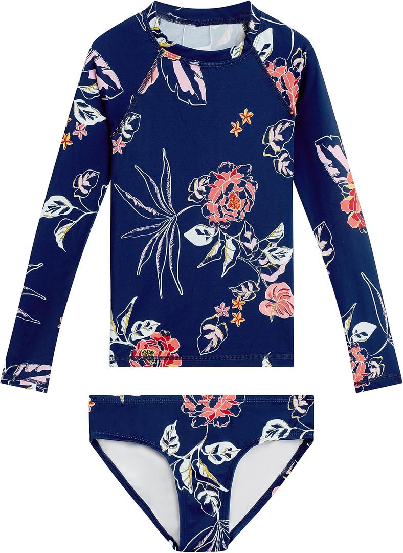 Kanu Surf Girls' Long Sleeve Rashguard UPF 50 Two Piece Swim Set, 14-16