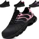 LARNMERN Steel Toe Shoes for Women Lightweight Comfortable Safety Shoes Sneakers Steel Toe Sneakers Work Colorful Breathable Fashionable Footwear (Black, 38.5)