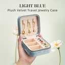 TAIMY Plush Velvet Travel Jewelry Box, Small Travel Jewelry Case, Portable Mini Jewelry Travel Organizer Boxes for Rings Earrings Necklaces Bracelets(Light Blue,No Mirror)
