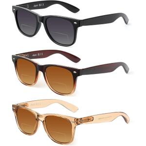 LADEESSE 3 Pack Bifocal Reading Sunglasses for Women, UV400 Sun Readers Glasses Spring Hinge Outdoor Sunglasses, +1.50