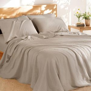 Shilucheng 100% French Linen Sheets - Queen Size Bed Sheets, Breathable & Cooling Pure Linen Sheets,Soft Durable and Tear Resistant -16 Inch Deep Pocket - 6Pcs (Linen, Queen)