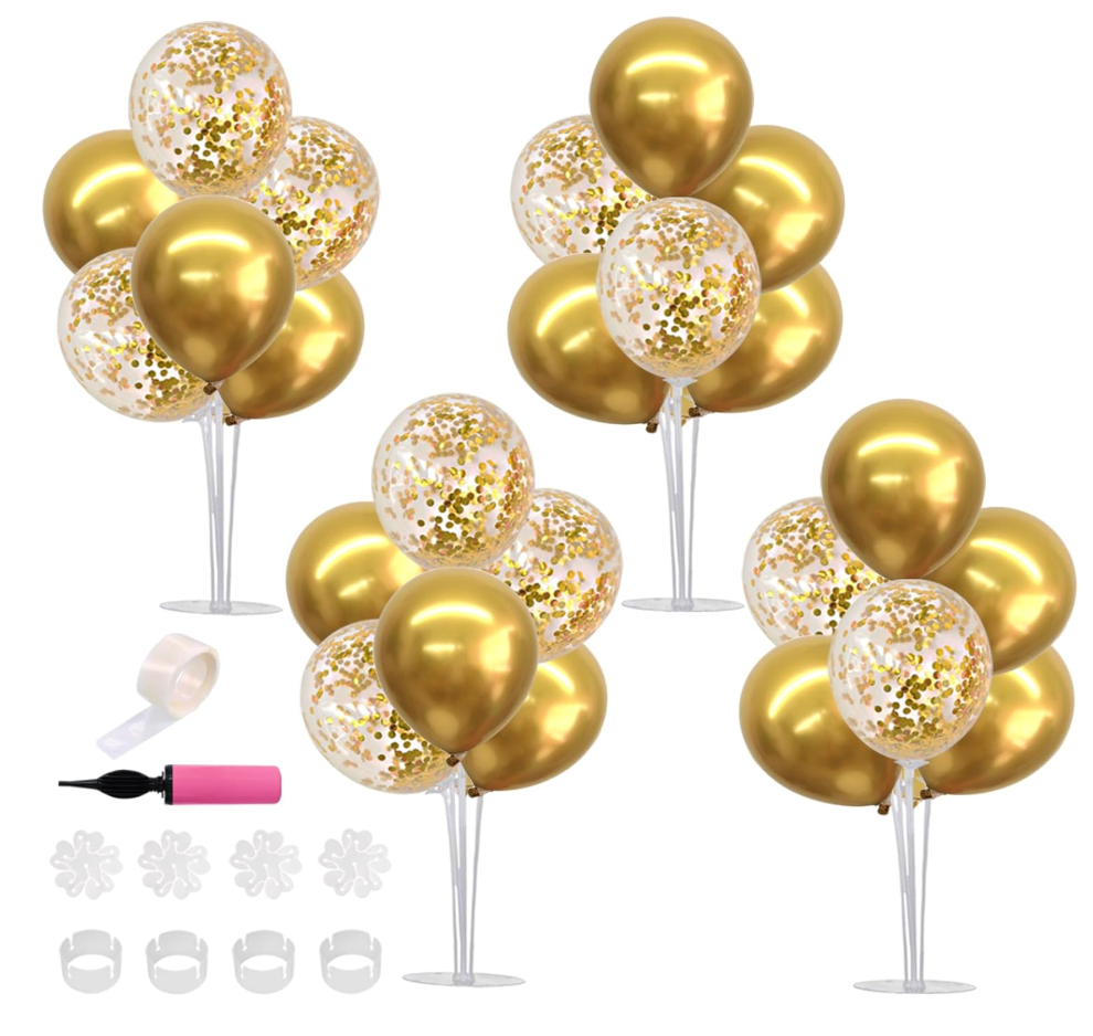 TONIFUL 4 Set Gold Balloon Centerpieces for Tables,Gold Birthday Party Decorations,Table Centerpieces for 50th Birthday Anniversary Graduation Decorations 2026 New Year Prom Retirement Wedding