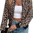 Milumia Women's Leopard Print Zip Up Bomber Jacket Long Sleeve Jackets Outwear (Medium, Khaki)