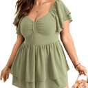 SCOMCHIC Women Plus Size Romper Dress Summer Short Jumpsuit Short Sleeve Sweetheart Neckline High Waist Cute Boho Romper, 4XL