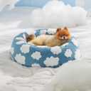 LE SURE Donut Small Dog Bed - Round Cat Beds for Indoor Cats as Gift, Cute Modern Home Decor Beds with Jacquard Shaggy Plush & Anti Slip Bottom, 27 Inch, Blue