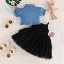 Toddler Baby Girls Spring Fall Outfits Sleeveless Tulle Dress with Button Up Coat Headband Set Infant Cute Clothes (Black) 18-24M 