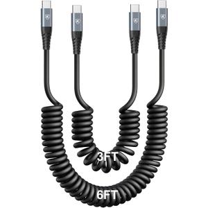 KIYODA USB C to USB C Cable [3FT+6FT], 2Pack Coiled USB C Charger Cable for Car, Type C Fast Charging Cable Compatible with iPhone 17/16/ 15/Plus/Pro/Pro Max/MacBook Pro 2020/Samsung Galaxy S23