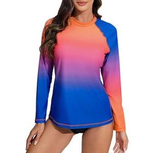 Halcurt Womens Long Sleeve Rash Guard Swim Shirts with Built in Bra UPF50+ Sun Protection Swimsuit Top, Large