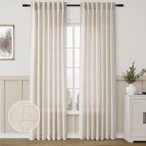 Back Tab Linen Beige Curtain Panels 84 Inches Long Light Filtering Semi Sheer Pleated Drapes for Living Room Faux Linen Blend Country Rustic Farmhouse Privacy Canvas Cloth Window Curtain Set of 2 (52"W x 84"L (Pack of 2))