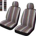 Pariitadin Baja Saddle Blanket Car Seat Covers Front Set with Seat Belt Pads, Washable Breathable Striped Woven Cloth Seat Covers for Cars, Universal Fit Most Cars, Airbag Compatible, Red