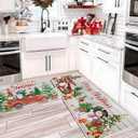 2 x Christmas Kitchen Rugs Set of 2, Christmas Rugs for Kitchen, Farmhouse Christmas Tree Truck Merry Christmas Kitchen Mats, Winter Home Decor Low-Profile Kitchen Rugs, 16x24 and 16x47 Inch