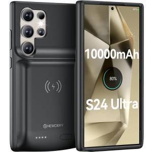 NEWDERY Battery Case for Samsung S24 Ultra, 10000mAh Qi Wireless Charging, 18W Input Fast Charging, Portable Rechargeable Charger Case Battery Pack for Galaxy S24 Ultra 5G 6.8 Black