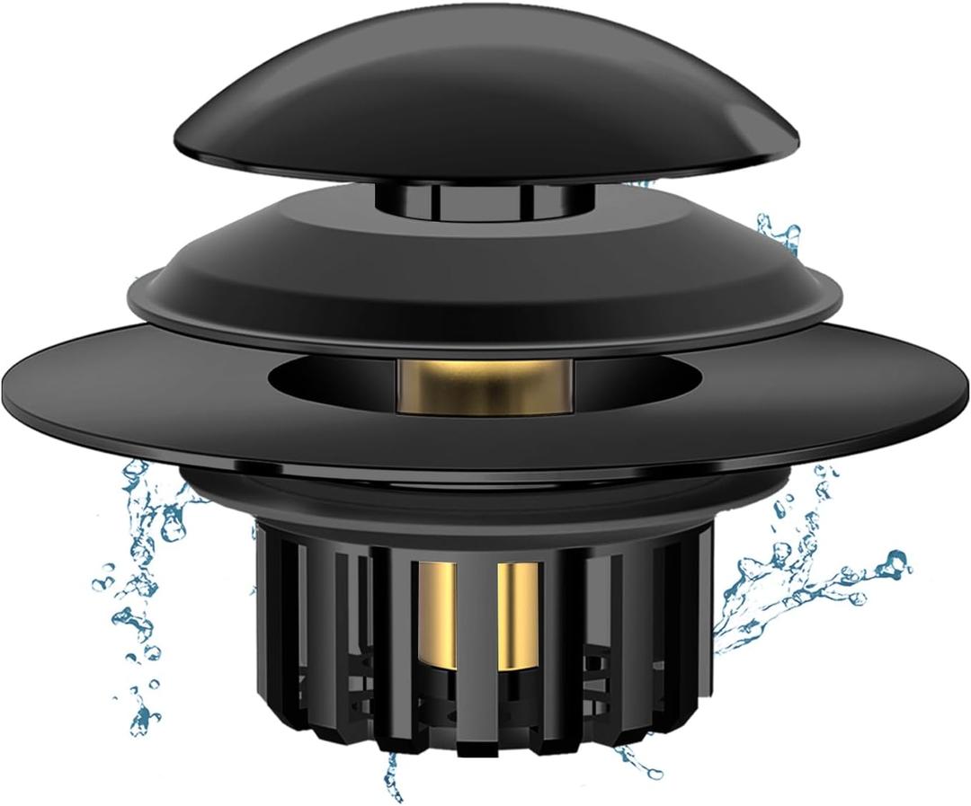 2 in 1 Tub Stopper Bathtub Drain Hair Catcher with Dual Filtration Design, Anti-Clogging Bathtub Drain Plug Bath Tub Stoppers for 1.45-1.8" Drain Shoe, Black